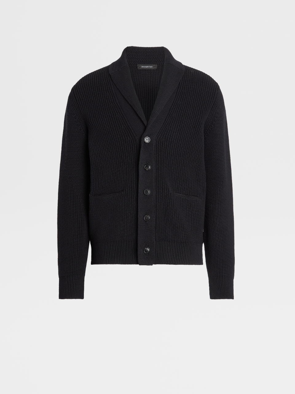 Navy Blue Cotton and Silk Full Zip Knit Cardigan